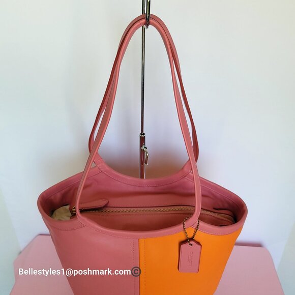 COACH Bea Colorblocked Smooth Leather Large Tote -Taffy Orange multi color ⭐ - Picture 9 of 16